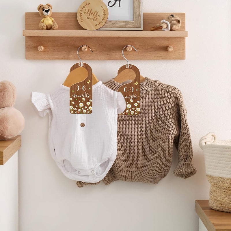 Whaline 8Pcs Daisy Baby Closet Size Dividers Hanging Wooden Baby Closet Organizers Newborn to Toddler Rustic Floral Butterfly Infant Wardrobe Organizers for Home Nursery Bedroom - Image 5